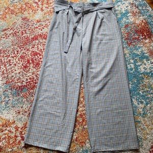 Plaid wide leg pants with matching belt